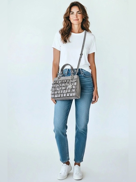 Michael Kors Handbags - Michael Kors Cynthia Small Ruffled Satchel Gray Silver-Tone Hardwar